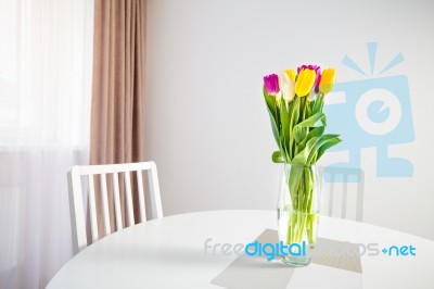 Tulips On Table Stock Photo