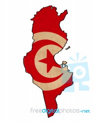 Tunisia Map On  Flag Drawing ,grunge And Retro Flag Series Stock Image