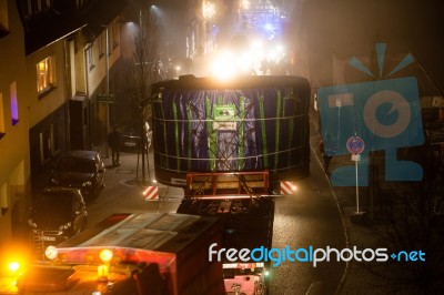 Tunnel Digging Machinery Loaded On A Flatbed Trailer Stock Photo