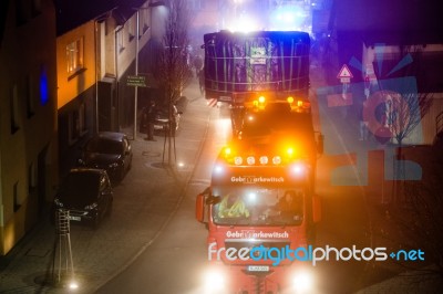 Tunnel Digging Machinery Loaded On A Flatbed Trailer Stock Photo