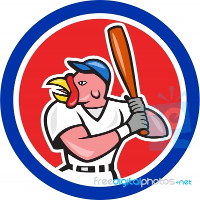 Turkey Baseball Hitter Batting Circle Cartoon Stock Image