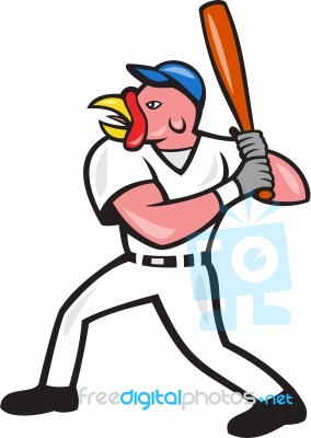 Turkey Baseball Hitter Batting Isolated Cartoon Stock Image