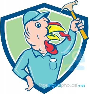 Turkey Builder Hammer Shield Cartoon Stock Image