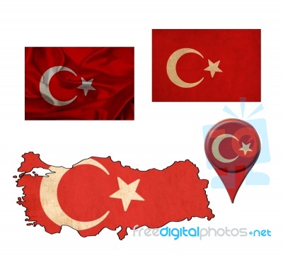 Turkey Flag, Map And Map Pointers Stock Image