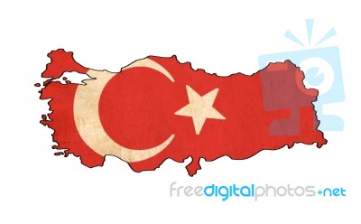 Turkey Map On  Flag Drawing ,grunge And Retro Flag Series Stock Image