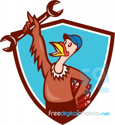 Turkey Mechanic Spanner Shield Cartoon Stock Image