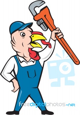 Turkey Plumber Monkey Wrench Cartoon Stock Image