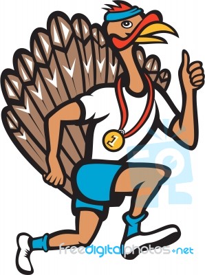 Turkey Run Runner Thumb Up Cartoon Stock Image