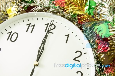 Twelve O'clock With Christmas Decoration Stock Photo