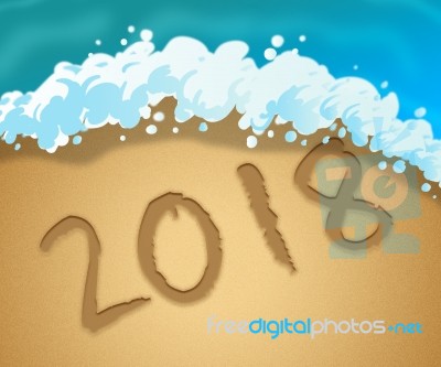 Twenty Eighteen Indicates 2018 Beach 3d Illustration Stock Image