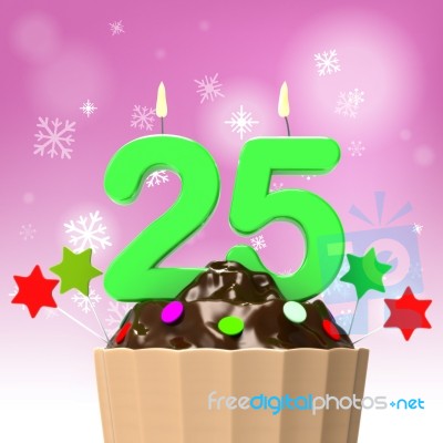 Twenty Five Candle On Cupcake Shows Getting Older Or Growing Up Stock Image