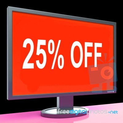 Twenty Five Percent Off Monitor Means Discount Or Sale Online Stock Image