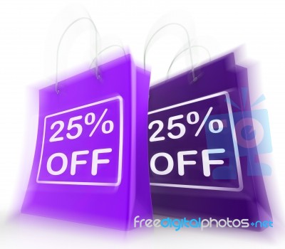 Twenty-five Percent Off On Bags Shows 25 Bargains Stock Image