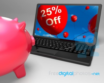 Twenty-five Percent Off On Laptop Shows Discounts Stock Image