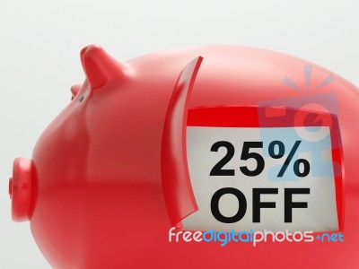 Twenty-five Percent Off Piggy Bank Shows Price Slashed 25 Stock Image