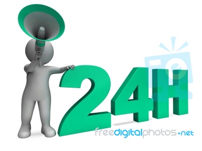 Twenty Four Hour Character Shows 24h Open All Day Service Stock Image