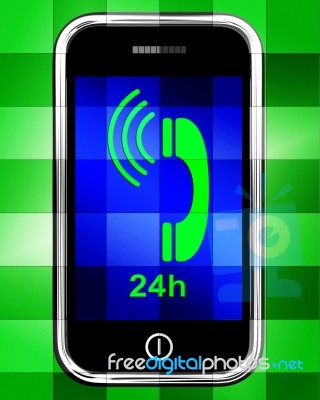 Twenty Four Hour On Phone Displays Open 24h Stock Image