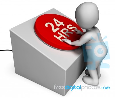 Twenty Four Hours Button Shows 24h  Assistance Stock Image