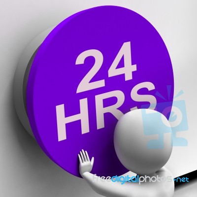 Twenty Four Hours Button Shows 24h  Availability Stock Image