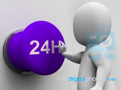 Twenty Four Hours Button Shows Available 24h Stock Image