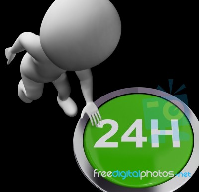 Twenty Four Hours Button Shows Open 24h Stock Image