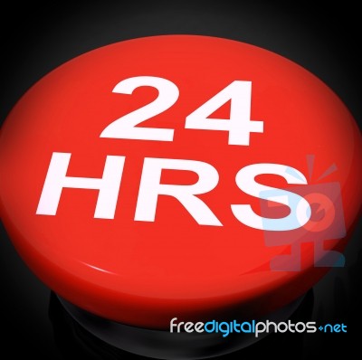 Twenty Four Hours Switch Shows Open 24 Hours Stock Image