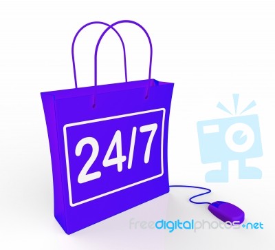 Twenty-four Seven Bag Represents Online Shopping Availability Stock Image