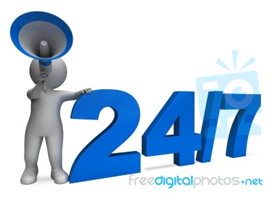 Twenty Four Seven Character Means All Week Or Seven Days Stock Image