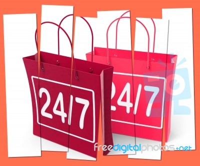 Twenty Four Seven Shopping Bags Show Hours Open Stock Image