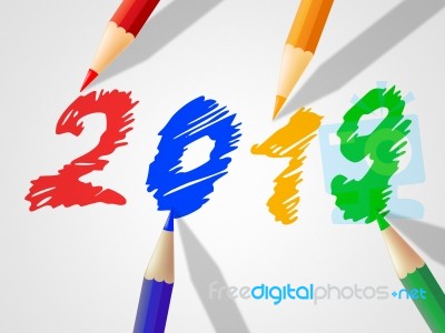 Twenty Nineteen Indicates New Year And Annual Stock Image