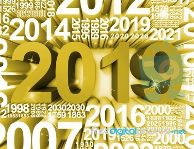 Twenty Nineteen Represents Happy New Year And Annual 3d Renderin… Stock Image