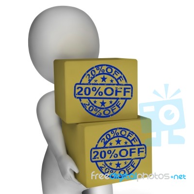 Twenty Percent Off Boxes Show 20 Reduced Price Stock Image