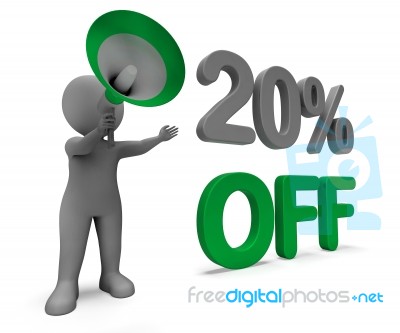 Twenty Percent Off Character Means Discounted Offer Or Sale 20% Stock Image