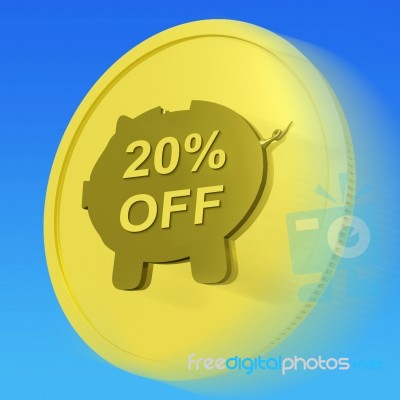 Twenty Percent Off Gold Coin Shows Price Cut 20 Stock Image