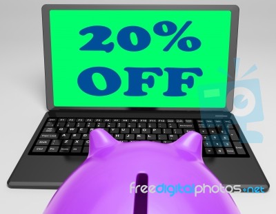 Twenty Percent Off Laptop Shows 20 Discounts Online Stock Image