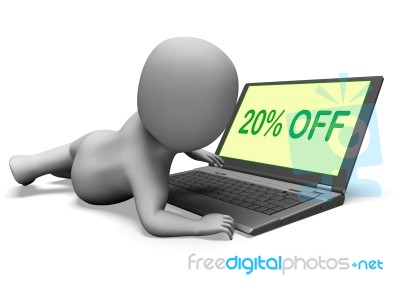 Twenty Percent Off Monitor Means 20% Deduction Or Sale Online Stock Image