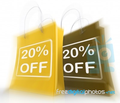 Twenty Percent Off On Bags Shows 20 Bargains Stock Image