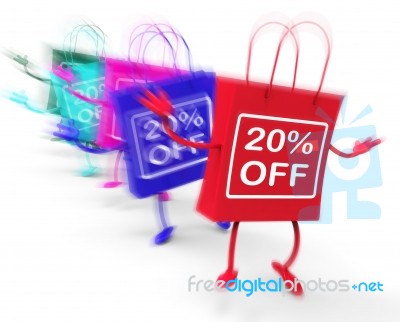 Twenty Percent Off On Colored Bags Show Bargains Stock Image