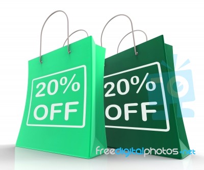 Twenty Percent Off On Shopping Bags Shows 20 Bargains Stock Image