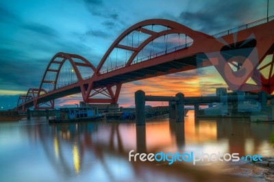 Twilight At Musi Ii Bridge Stock Photo