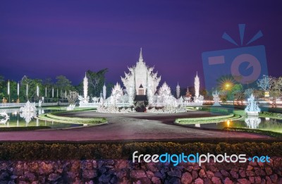 Twilight At  Wat Rong Khun In Twilight In Chiangrai, Thailand Stock Photo