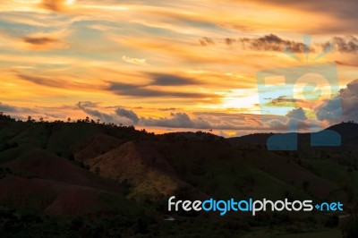 Twilight Time At Mountain Stock Photo