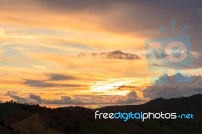 Twilight Time At Mountain Stock Photo