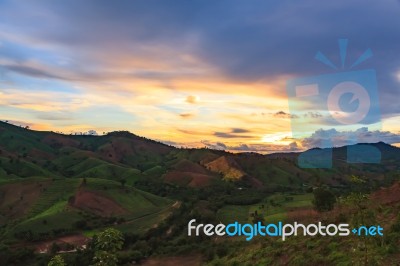 Twilight Time At Mountain Stock Photo