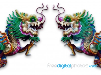 Twin Chinese Dragon Statue Stock Photo