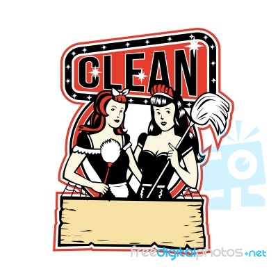 Twin Cleaner Maid Retro Stock Image