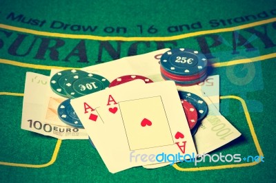 Two Aces On A Poker Table Stock Photo