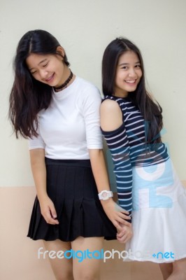 Two Asia Thai Teen Best Friends Girls Smile And Funny Stock Photo