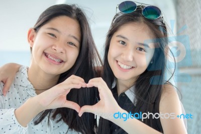 Two Asia Thai Teen Best Friends Girls Smile And Funny Stock Photo