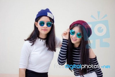 Two Asia Thai Teen Best Friends Girls Smile And Funny Stock Photo